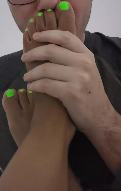 Tried a new color and he couldn't keep my feet out of his face...