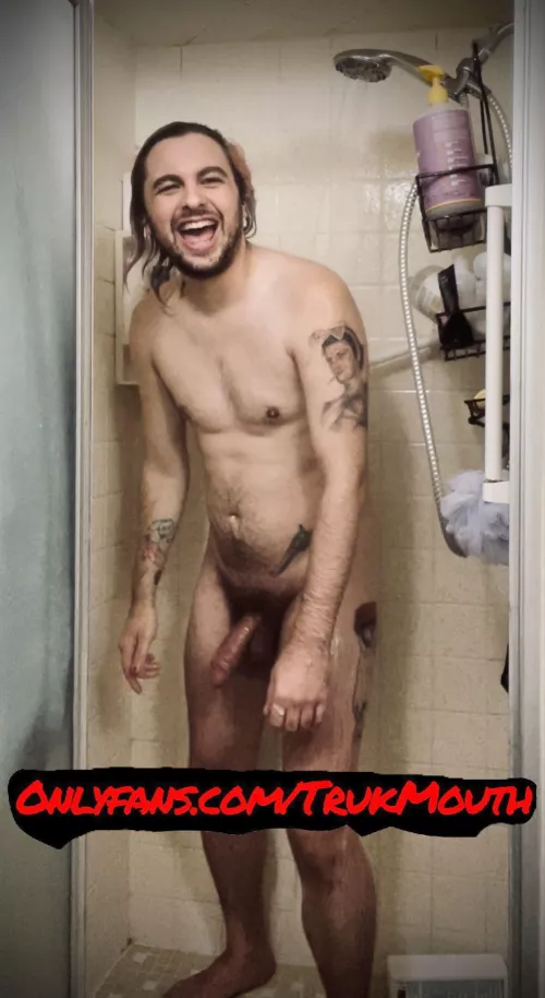 Tried to take a “sexy” shower jerkoff vid but I broke character at the end haha