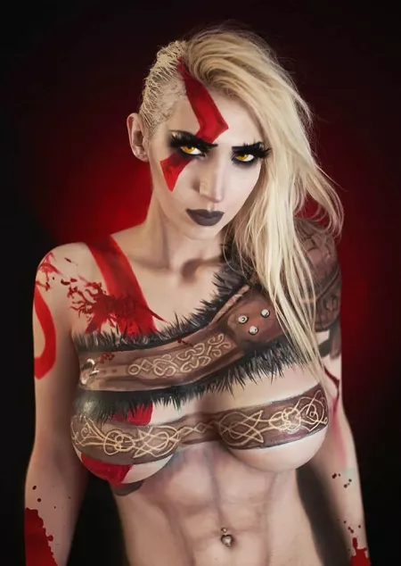Twitch Partner Intraventus as Kratos from God of War (Body painted)