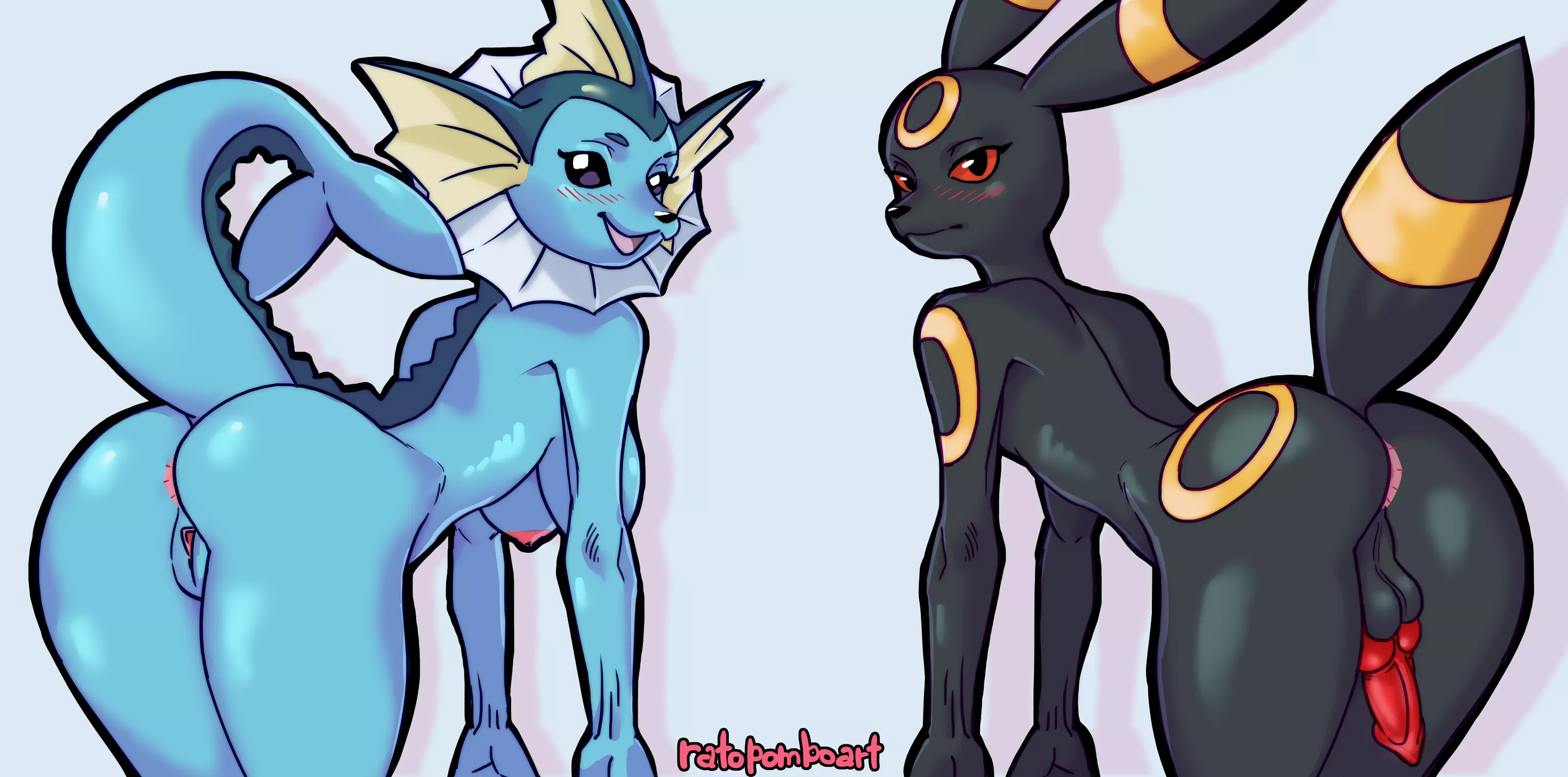 Vaporeon and Umbreon (ratopomboart)