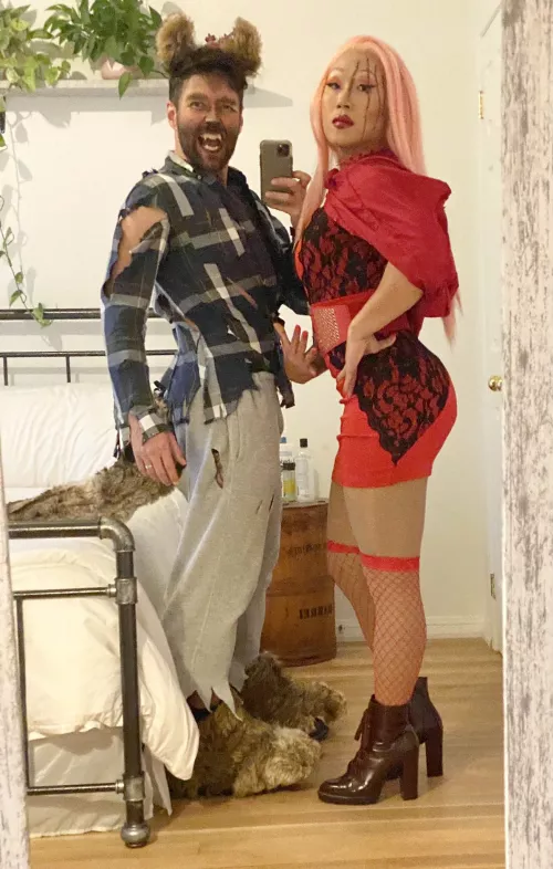 We went as the big bad wolf and the red riding ho lol