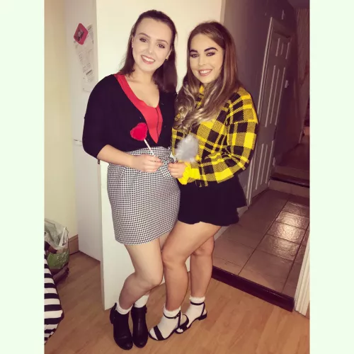 Which skirt is getting pulled up?