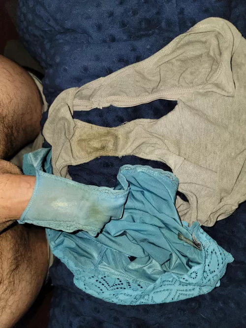 Wifes's smelly dirty panties left for me to play with - gusset fucking